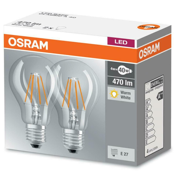 2x Osram LED Base Classic A40 Filament Lampe E27...