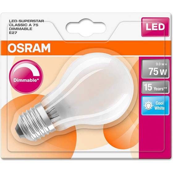Osram LED Superstar Classic A75 matt dimmbar E27 8,5W =...