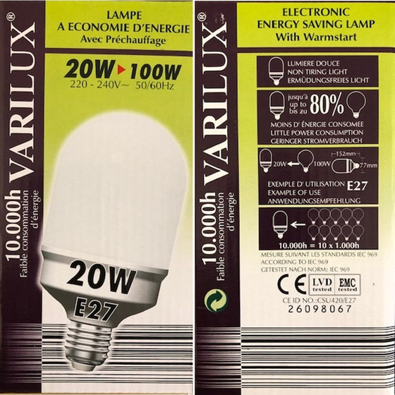 Varilux VX62005 Energiesparlampe Classic ESL E27 20W=100W...