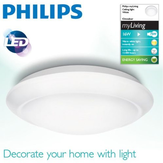 Philips 333613116 myLiving Cinnabar Deckenleuchte 6 W LED Weiss inkl. Leuchtmittel