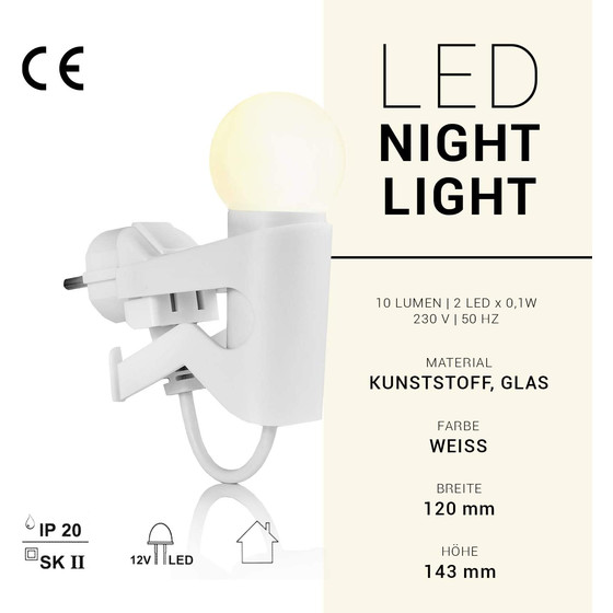 IBV 999101-300 LED Nachtlicht Orientierungslicht HELLES KÖPFCHEN mit Dämmerungssensor 2x0,1W