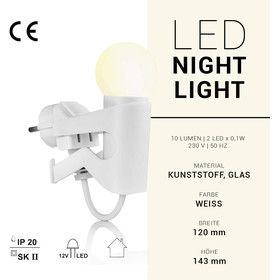 IBV 999101-300 LED Nachtlicht Orientierungslicht HELLES KÖPFCHEN mit Dämmerungssensor 2x0,1W