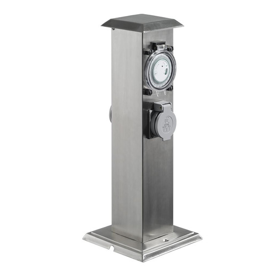 IBV 400166-012 Energiestation Energiesäule 2x Steckdosen IP44 mit Zeitschaltung Edelstahl