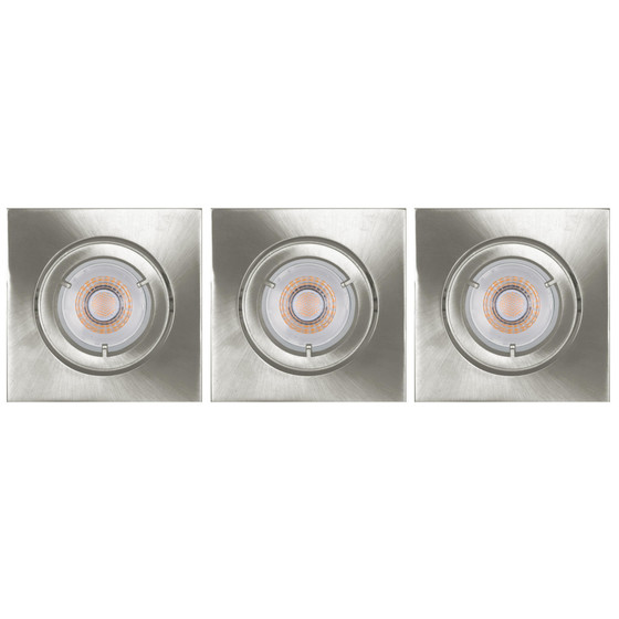 3er Set LED Einbaustrahler 3x6,8W GU10 schwenkbar 25° dimmbar Eisen gebürstet
