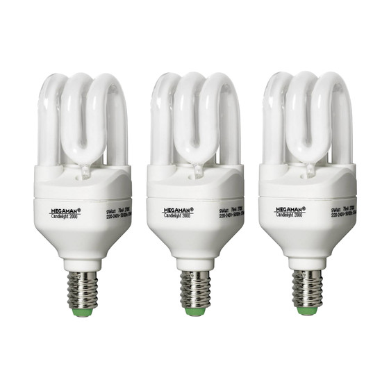 3er Set Megaman MM80840 Energiesparlampe Röhre Warmweiß 9W E14 Warmweiss 230V