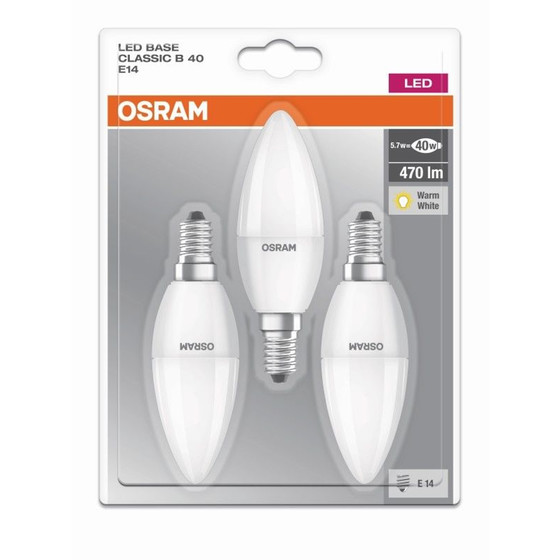 3er Set Osram LED Classic Kerze matt E14 5,7W = 40W...