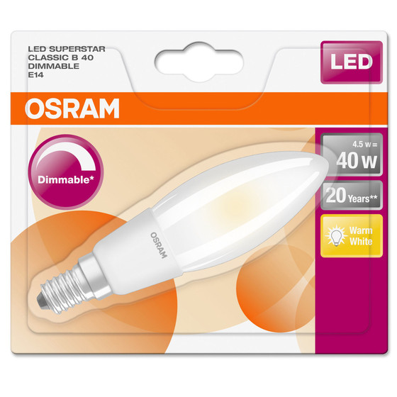 Osram LED Superstar Kerze dimmbar Filament matt E14 4,5W = 40W warmwei 470Lm