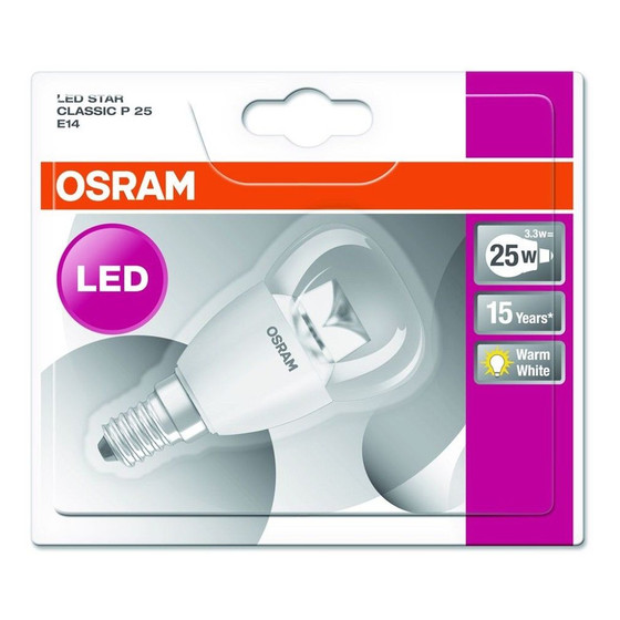 Osram LED Star P25 Classic Tropfen Lampe E14 3,3W = 25W Glühbirne Warmweiß 250Lm