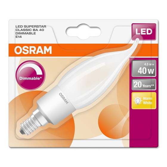 Osram LED Superstar Kerze Filament Classic BA40 Matt E14 4,5W=40W Warmweiß 2700K