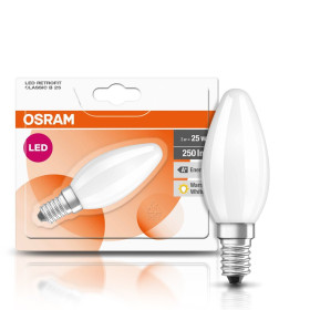 Osram LED Retrofit Kerze Filament matt Classic B25 E14 2,8W=25W Warmweiß 2700K