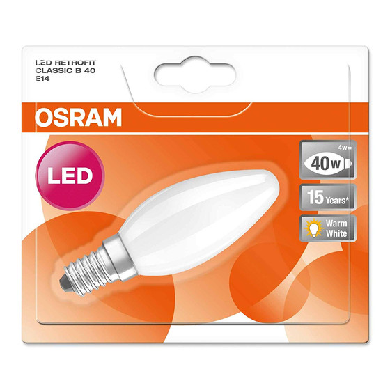 Osram LED Retrofit Kerze Filament matt Classic BA40 E14 4W=40W Warmweiß 2700K