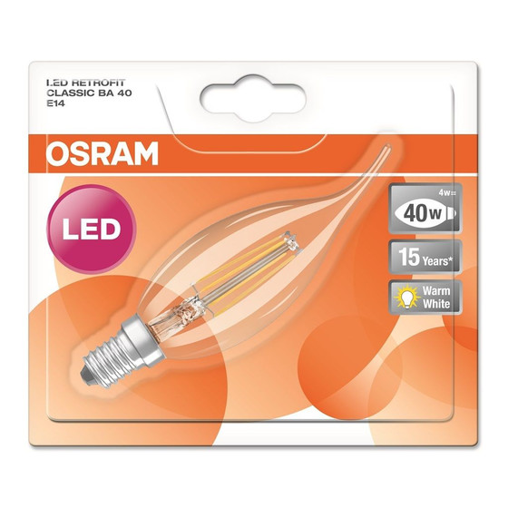 Osram LED Retrofit Kerze Filament Classic BA40 E14 4W = 40W Warmwei 2700K