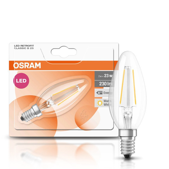 Osram LED Retrofit Kerze Filament Classic BA25 E14 2,8W=25W Warmwei 2700K