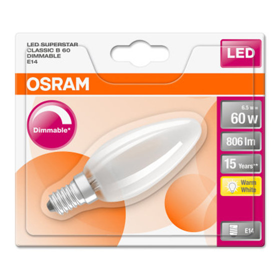 Osram LED Superstar Kerze Candle dimmbar matt Classic E14 6,5W = 60W Warmweiß