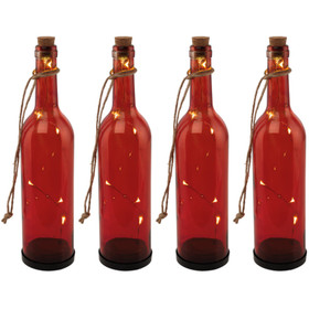 4 x EGLO Solarflasche 48607 Rot 6x,06W LED 29 cm lang Warmweiß Dekoration