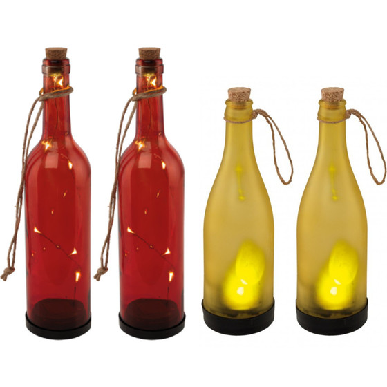EGLO Solarflasche 2 x Rot und 2 x Gelb als Dekoration für Garten und Balkon