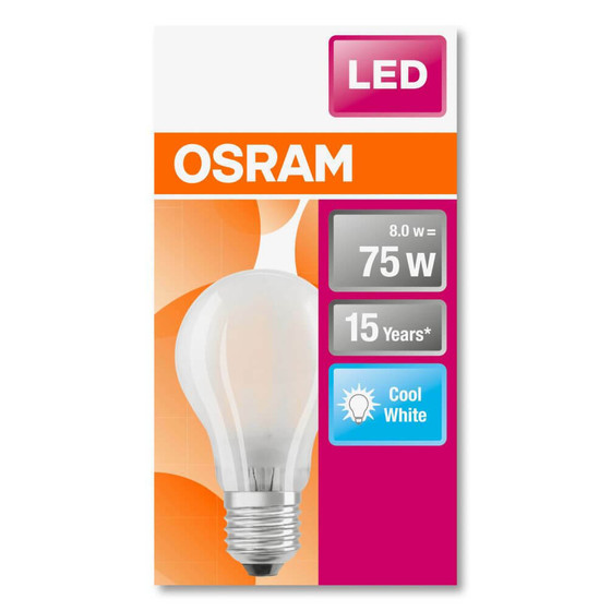 Osram LED Retrofit Classic A75 Filament Lampe E27 Leuchtmittel 8W Kaltweiß Matt