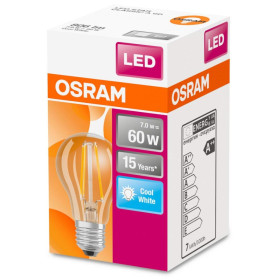 Osram LED Classic A60 Filament Lampe E27 Leuchtmittel 7W=60W Kaltweiß klar