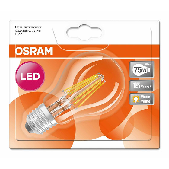 Osram LED Retrofit Glühbirne Filament E27 8W = 75W...