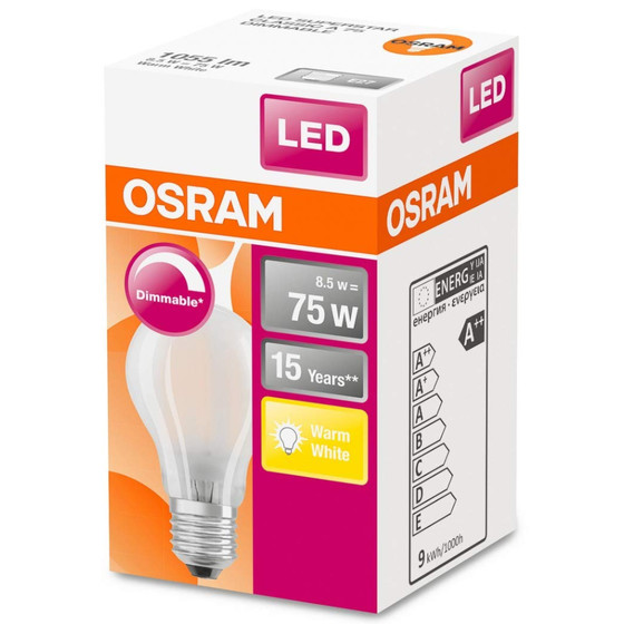 Osram LED Superstar Classic A75 Lampe E27 Leuchtmittel 8,5W Warmwei Matt Dimmbar