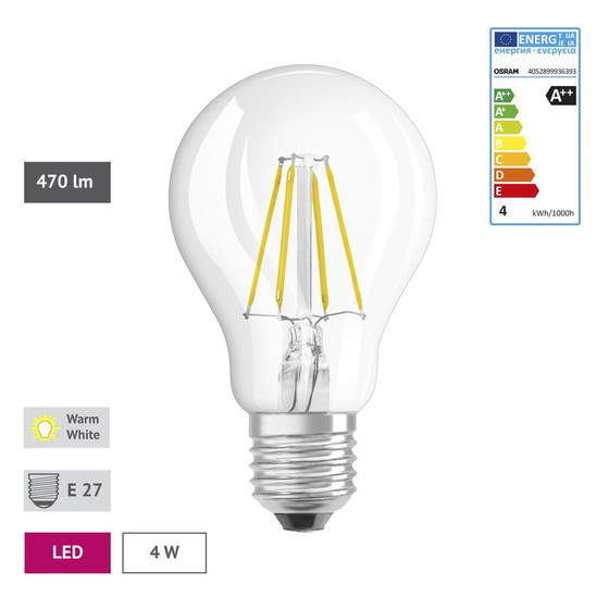 Osram LED Retrofit Glühbirne Filament E27 4W = 40W...