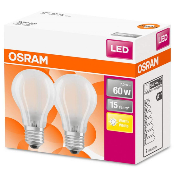 2er Set Osram LED Star Classic A60 Filament Lampe E27 Leuchtmittel 7W Warmweiß