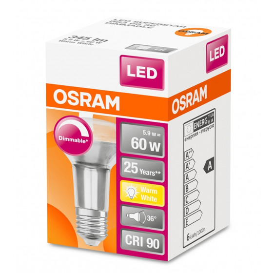 Osram LED Superstar Reflektor R63 Lampe E27 Leuchtmittel 5,9W Warmwei Dimmbar