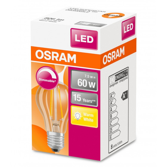 Osram LED Star Classic A60 Filament Lampe E27 Leuchtmittel 7,5W=60W Warmwei Dimm