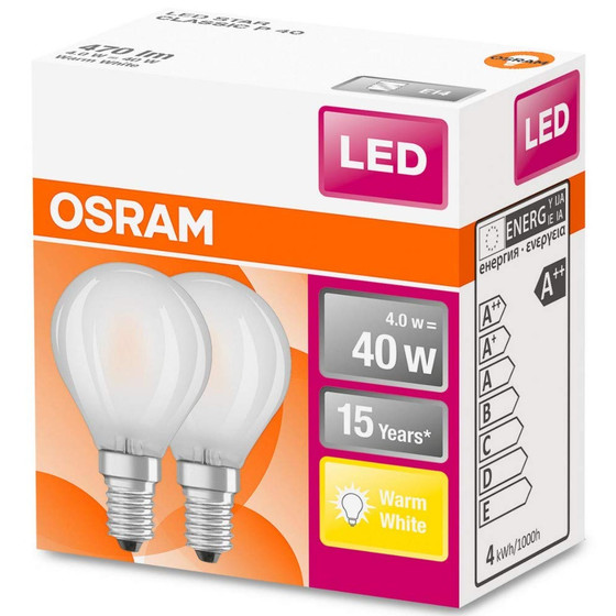 2er Set Osram LED Star Classic P40 Lampe E14 Leuchtmittel 4W=40W Warmweiß matt