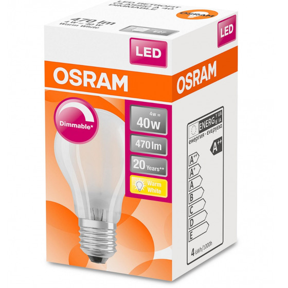 Osram LED Star Classic A40 Filament Lampe E27 Leuchtmittel 4W Warmweiß Dimmbar
