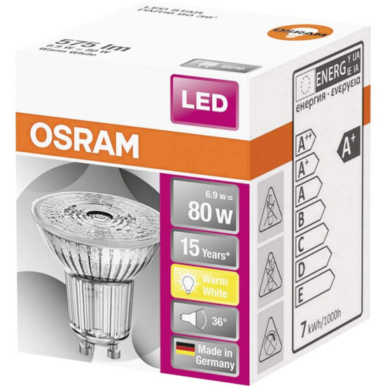 Osram LED Star PAR16 Reflektor Lampe GU10 Leuchtmittel 6,9W=80 W Warmweiß Spot