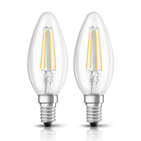 2 x Bellalux LED Classic B40 Filament Kerze E14 Leuchtmittel 4W=40W Warmweiß klar