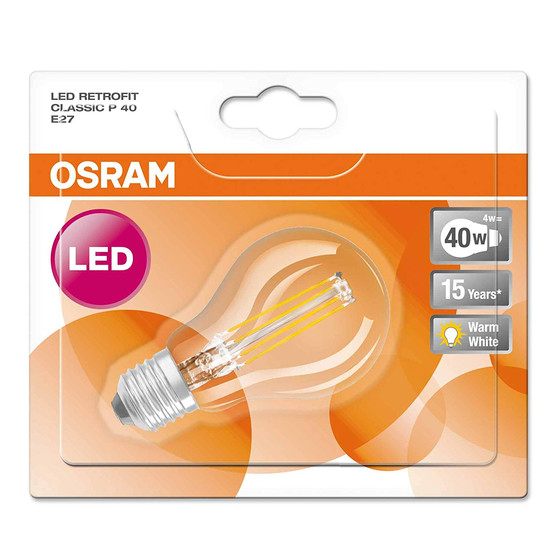 LED Retrofit Classic P40 Glühbirne Filament E27 4W=40W...