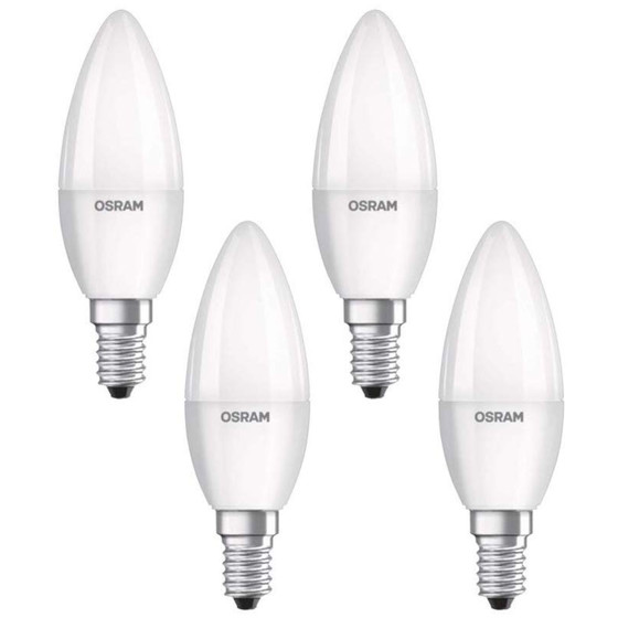 4x Osram LED Kerze Leuchtmittel E14 Lampe 5,7W=40W Warmweiß matt