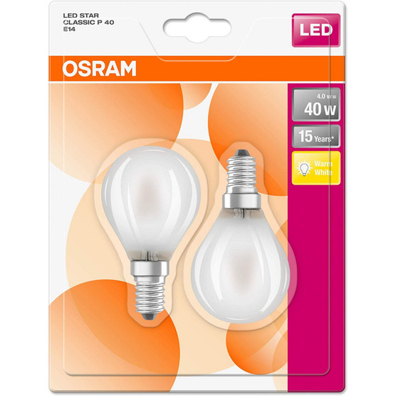 Osram LED Retro Leuchtmittel Lampe E14 Warmweiß (2700K) 4W=40W Matt 2er Set