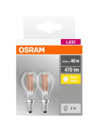 Osram LED Leuchtmittel Filament Lampe E14 Warmweiß (2700K) 4W=40W 2er-Set