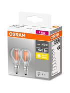 Osram LED Leuchtmittel Filament Lampe E14 Warmweiß (2700K) 4W=40W 2er-Set