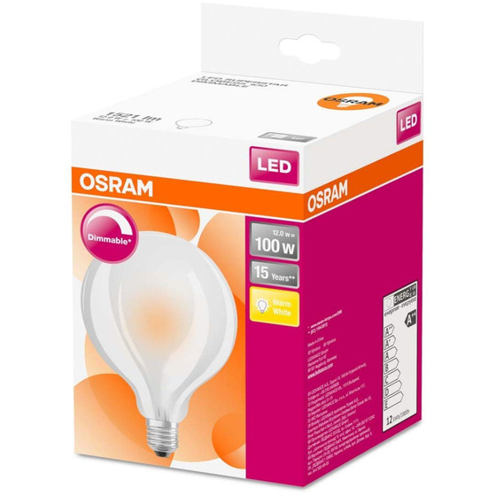 Osram LED Superstar Globe95 Filament Leuchtmittel E27 Lampe 12W=100W Warmwei matt