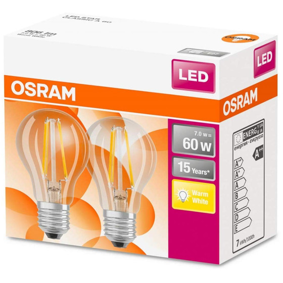 2x Osram LED Star Classic A60 Filament Lampe E27 Leuchtmittel 7W=60W Warmwei