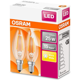 2x Osram LED Star Classic Kerze Filament Lampe E14 Leuchtmittel 2,5W=25W Warmweiß