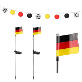 Deutschland Fan-Set 2 x Solar-Leuchte mit Deutschland-Fahne & 1 x Solar-Lichterkette