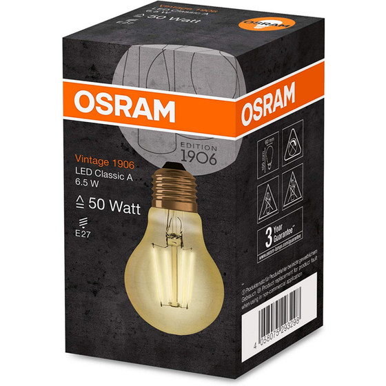 OSRAM LED Vintage Leuchtmittel E27 6,5W=50W Warmweiß (2400K) Filament Gold
