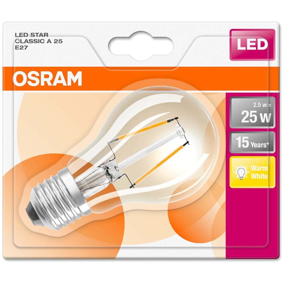 Osram LED Star Classic A25 Filament E27 Leuchtmittel 2,5W=25W Warmweiß klar