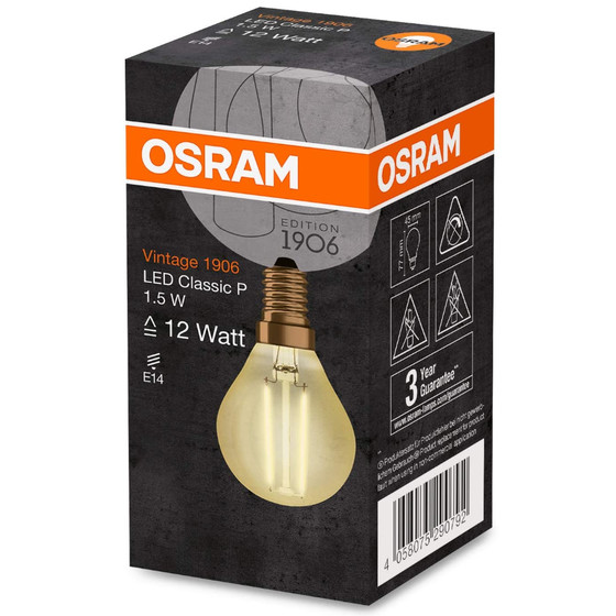 Osram LED Vintage 1906 Filament Lampe E14 Leuchtmittel 1,5W=12W Gold Warmwei