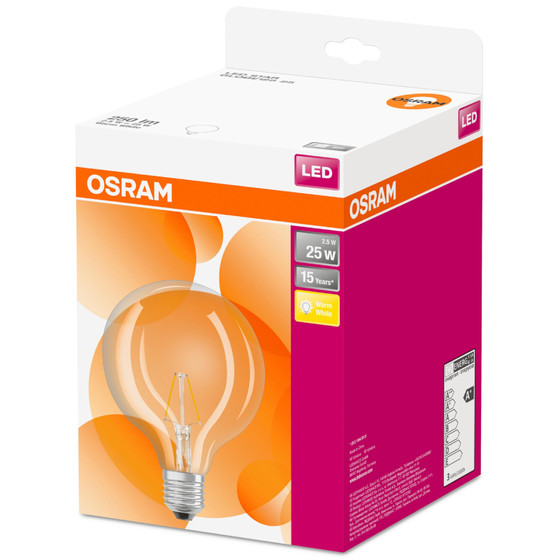 Osram LED Retrofit Classic Globe125 Filament E27 Lampe 2W=25W Leuchtmittel Warmweiß