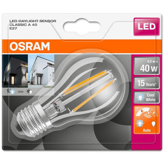 Osram LED Daylight Classic Dmmerungssensor 4W=40W Leuchtmittel E27 Neutralwei