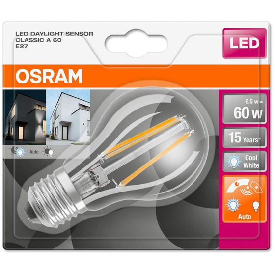 Osram LED Daylight Classic Dämmerungssensor 6,5W=60W Leuchtmittel E27 Neutralweiß