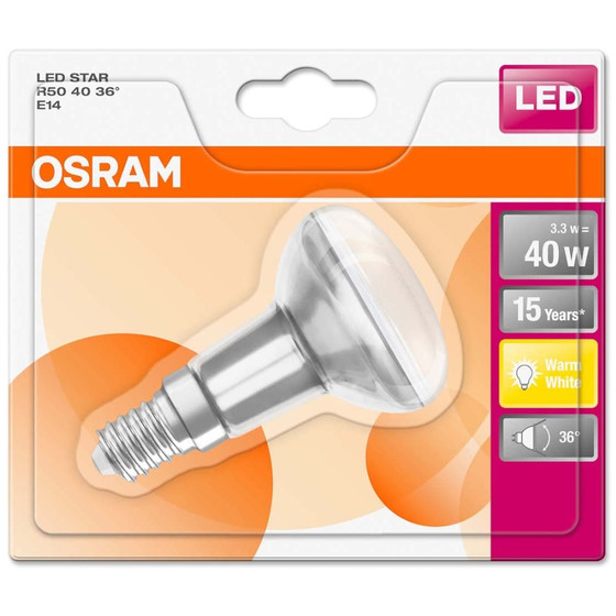 Osram LED Reflektor Lampe Star R50 E14 Leuchtmittel 3,3W=40W Warmweiß matt 36°