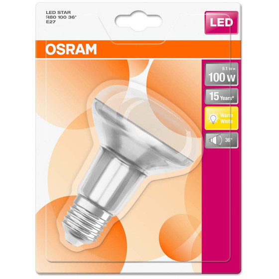 Osram LED Star R80 Reflektor Lampe E27 Leuchtmittel 9,1W=100W Warmwei 36