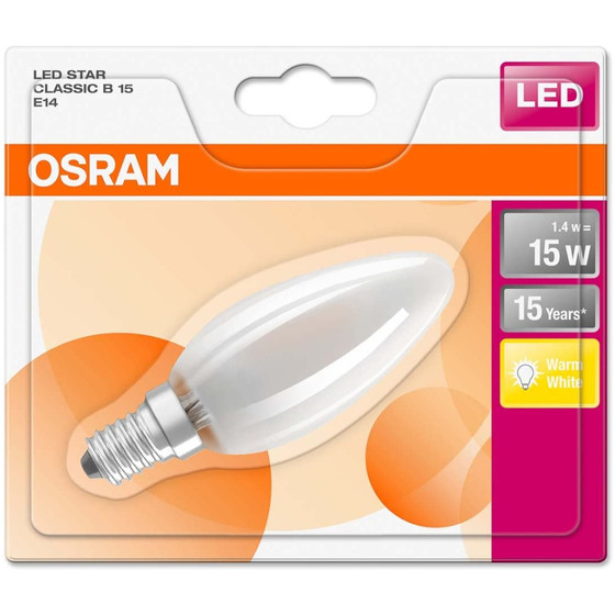 Osram LED Classic Kerze Filament matt E14 Leuchtmittel 1,4W=15W Lampe Warmwei